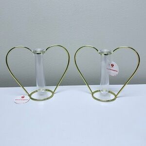 New Target Bullseye Playground Set of 2 Heart-Shaped Gold Wire Bud Vase